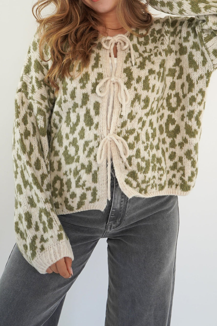 Leopard Print Tie-Front Cardigan for Stylish Comfort
