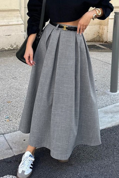 Retro A-Line Pleated Midi Skirt