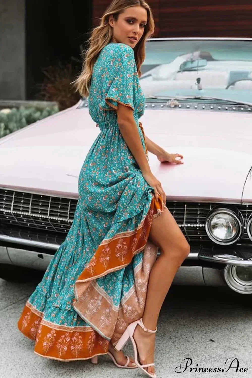 Deep V-neck Floral Boho Summer Dress