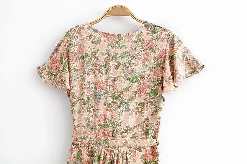 Boho Floral V-Neck Flutter Sleeve Wrap Mini Dress 12