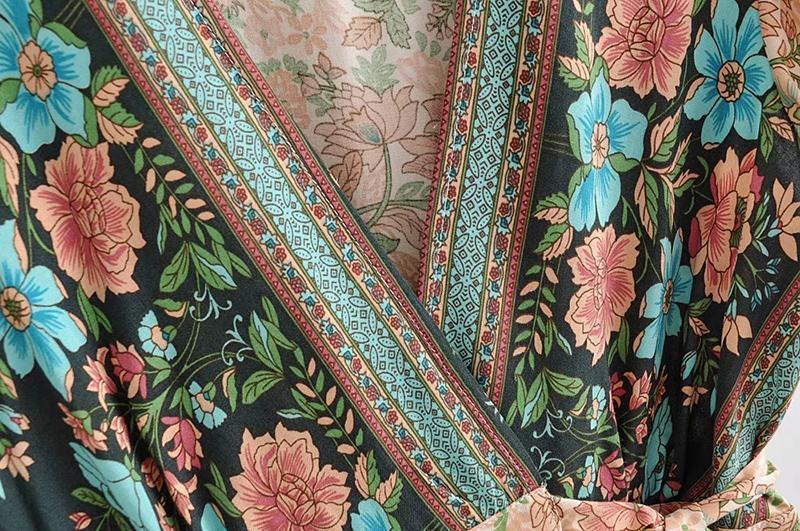 Boho Floral V-Neck Flutter Sleeve Wrap Mini Dress 13