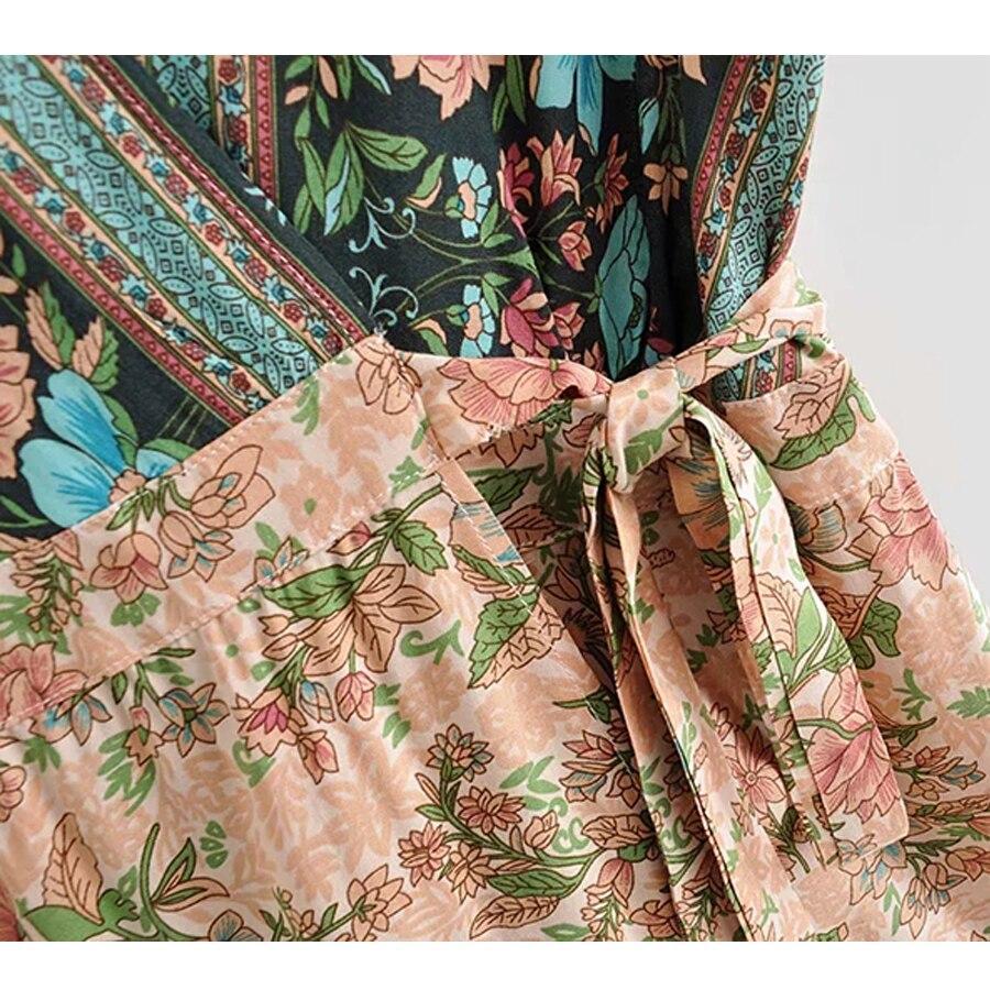 Boho Floral V-Neck Flutter Sleeve Wrap Mini Dress 14