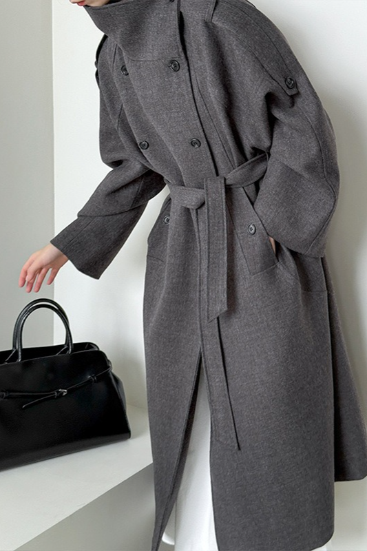 Tall Fit Double Breasted Long Chic Elegant Overcoat - Fashionpara