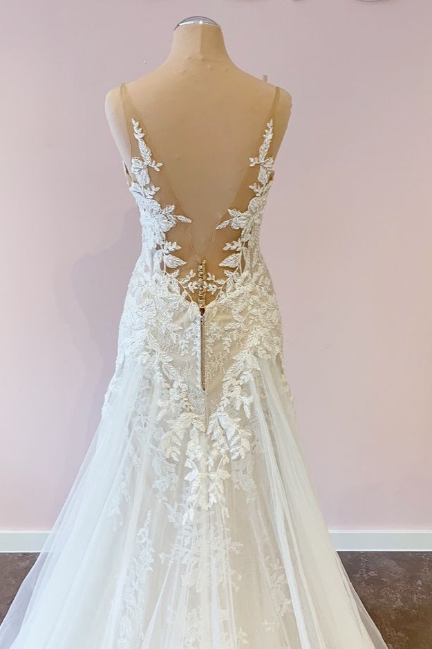 Delicate Lace Wedding Dress Straps Sleeveless Mermaid Bridal Gowns - Fashionpara