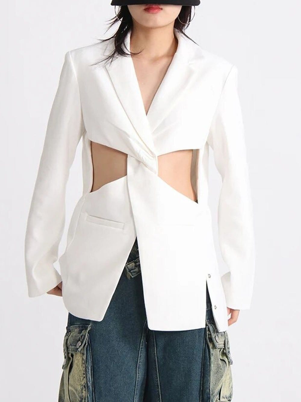 Hollow Out Blazer - Fashionpara