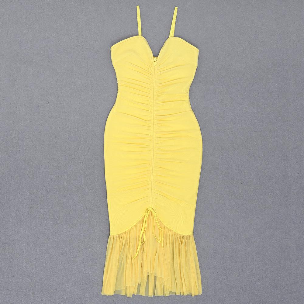 KittenAlarm - Dellie Spaghetti Strap Solid Ruched Dress