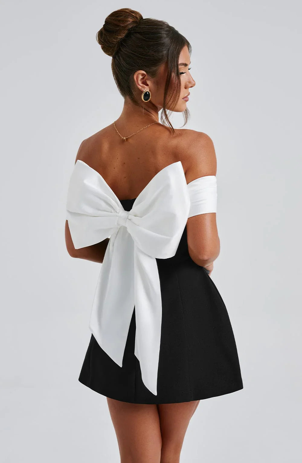 Off-Shoulder Pleated Fit-and-Flare Mini Dress 8