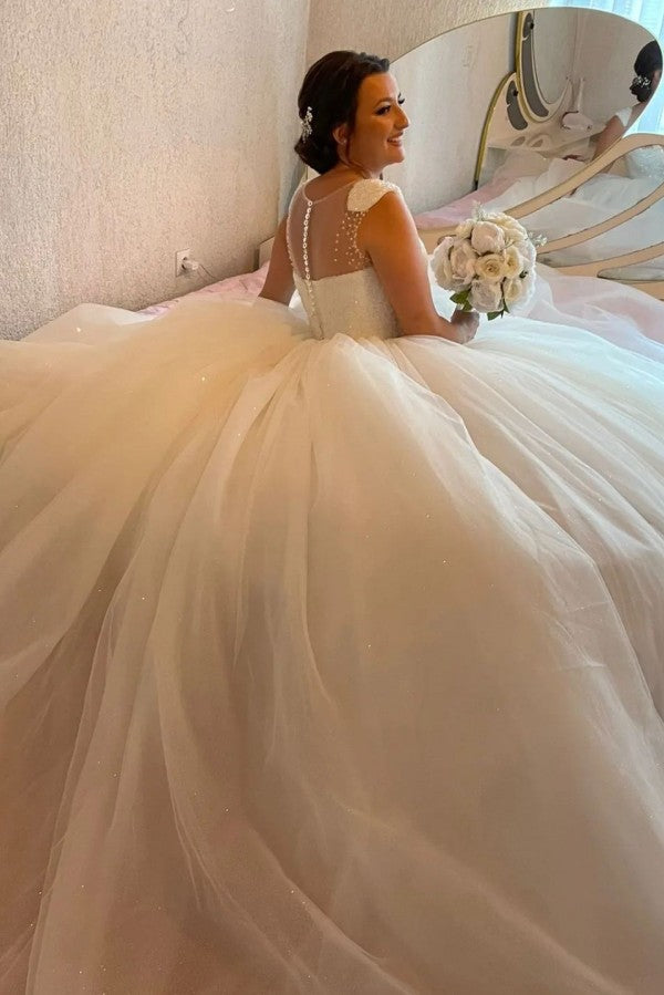 Designer Princess Long A-Line Sequined Sleeveless Wedding Gown - Fashionpara