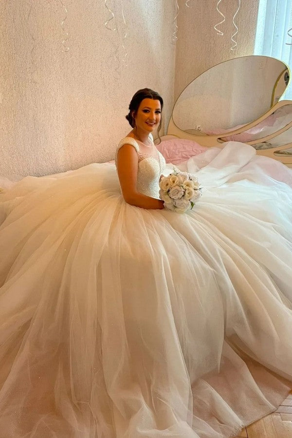Designer Princess Long A-Line Sequined Sleeveless Wedding Gown - Fashionpara