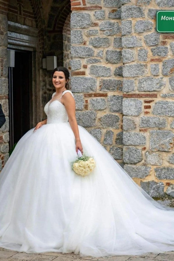 Designer Princess Long A-Line Sequined Sleeveless Wedding Gown - Fashionpara