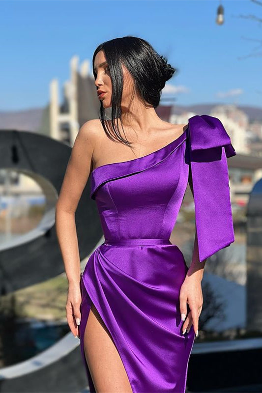 Designer Purple One Shoulder Long Prom Dress With Slit
