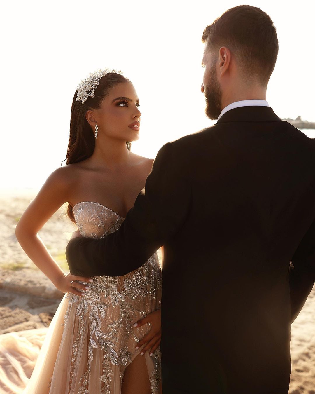 Designer Sweetheart Long A-line Glittering Lace Wedding Dress with High Slit - Fashionpara