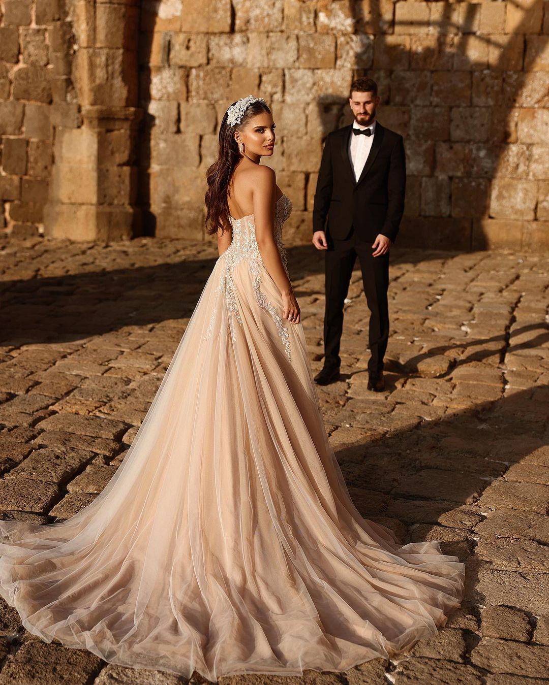 Designer Sweetheart Long A-line Glittering Lace Wedding Dress with High Slit - Fashionpara