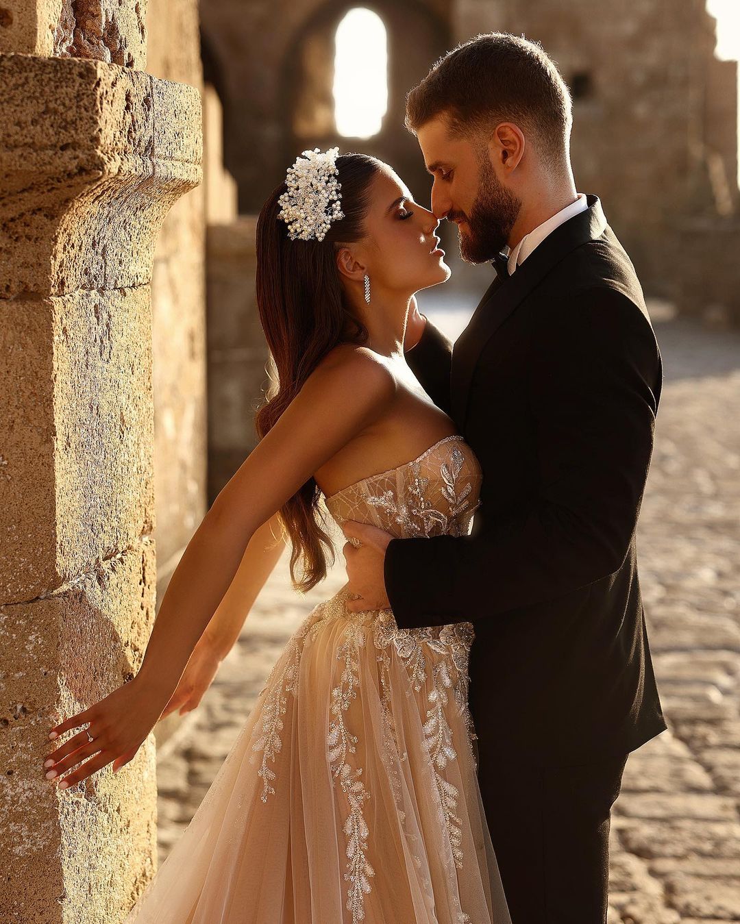 Designer Sweetheart Long A-line Glittering Lace Wedding Dress with High Slit - Fashionpara