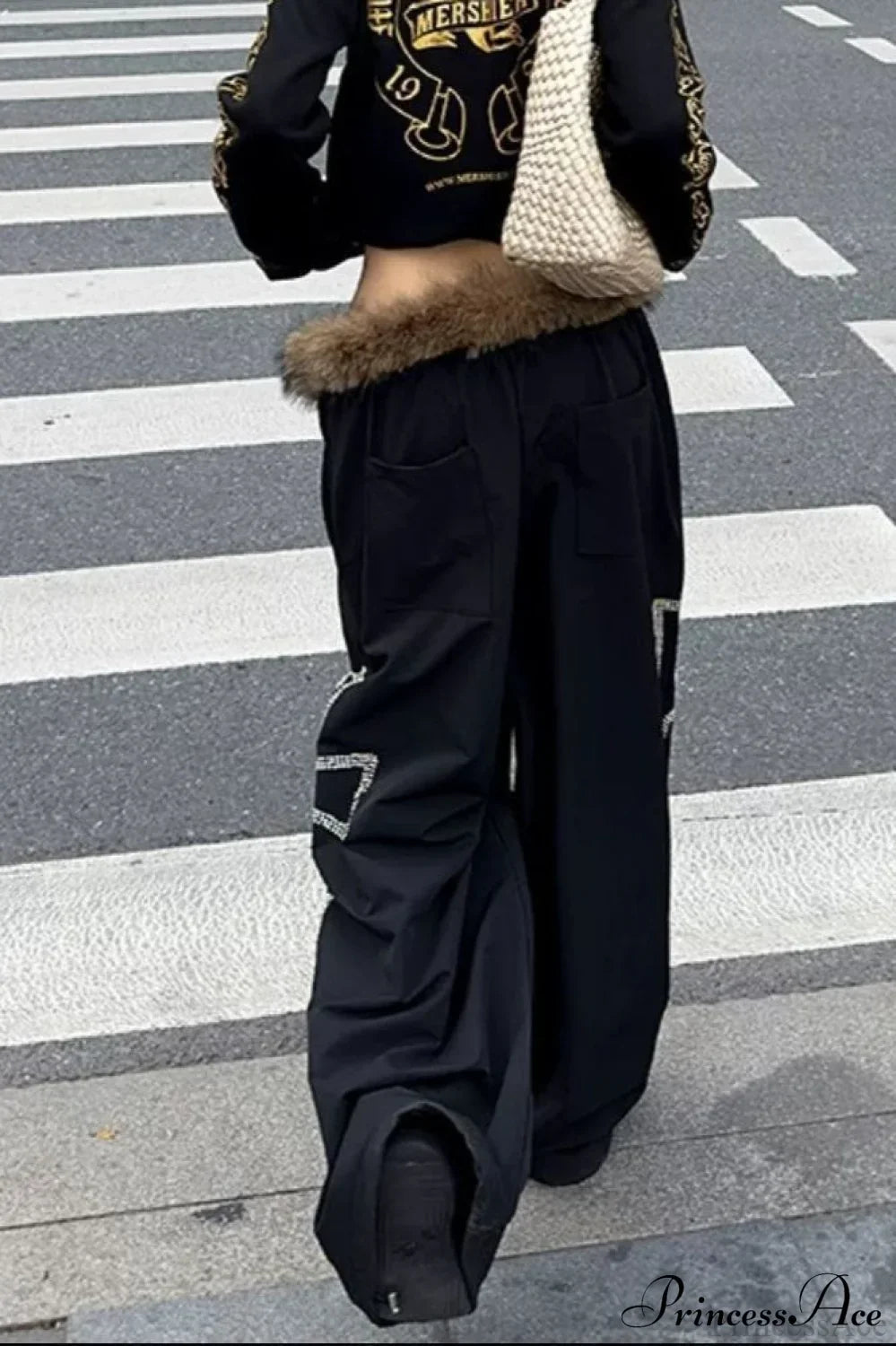 Detachable Fur-Collar Loose Wide-Leg Pants