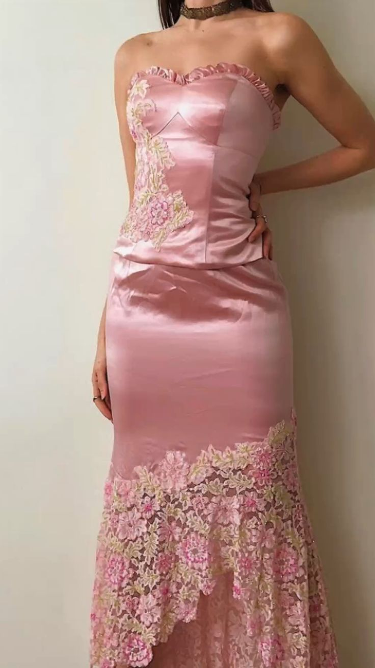 Pink Applique Prom Dress Lace Evening Dress,Party Dress - Fashionpara