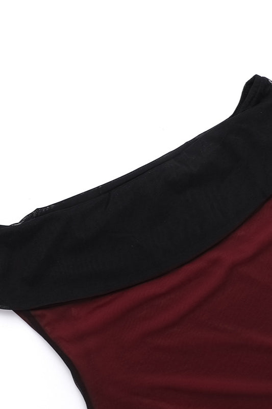 Off-Shoulder Mesh Colorblock Bodycon Party Dress - Fashionpara