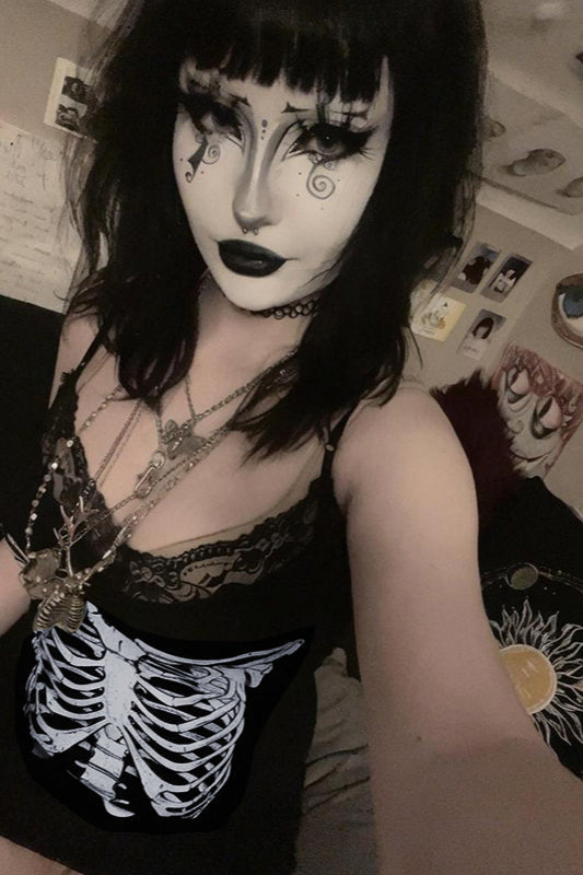 Gothic Skull Print Cami Bodycon Mini Dress