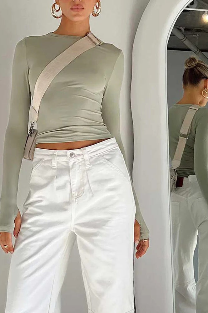 Long Sleeve Slim Fit Crop Top - Fashionpara