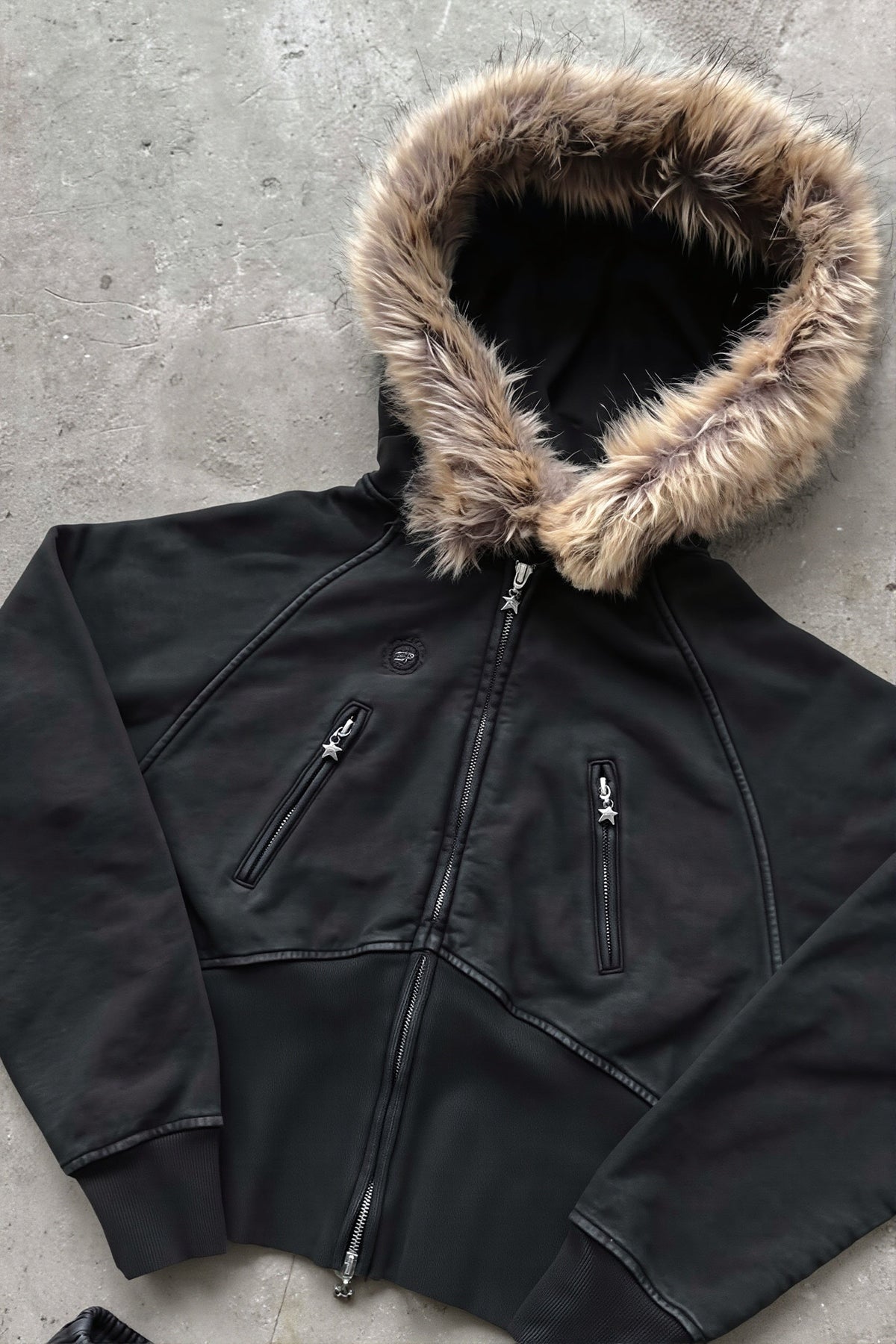 Faux Fur Trim Fitted Cropped Zip Hoodie 4