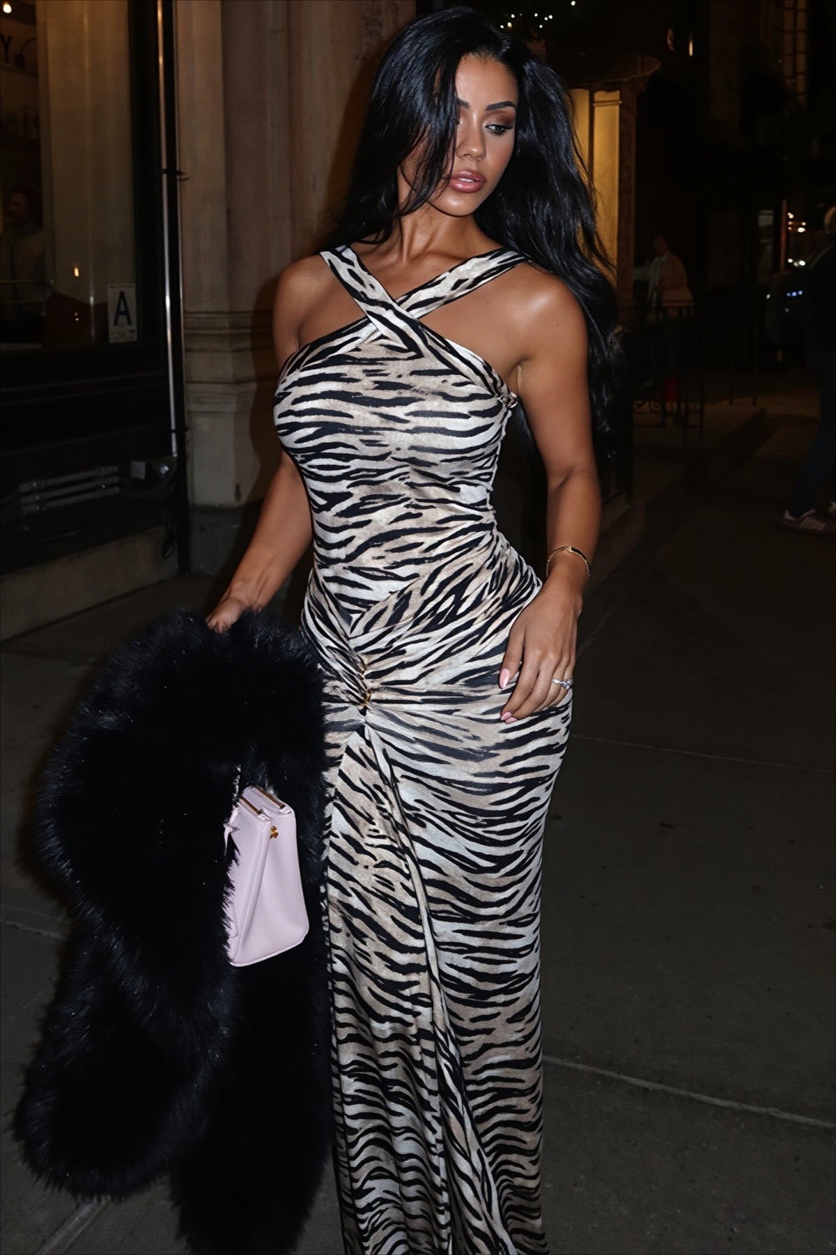 Animal Print Halter Neck Ruched Bodycon Maxi Dress