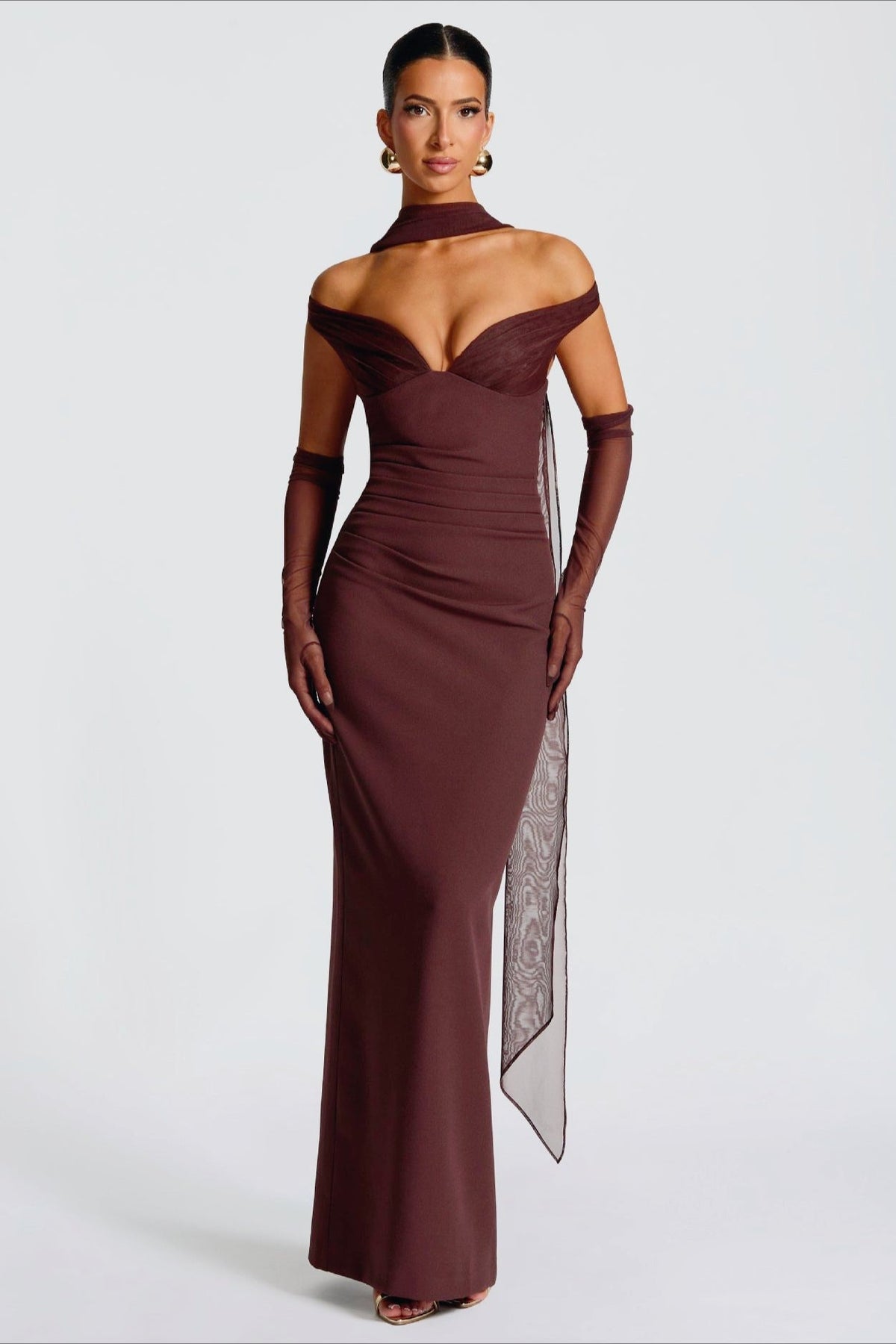 Draped Off-Shoulder Sweetheart Mermaid Maxi Gown 3
