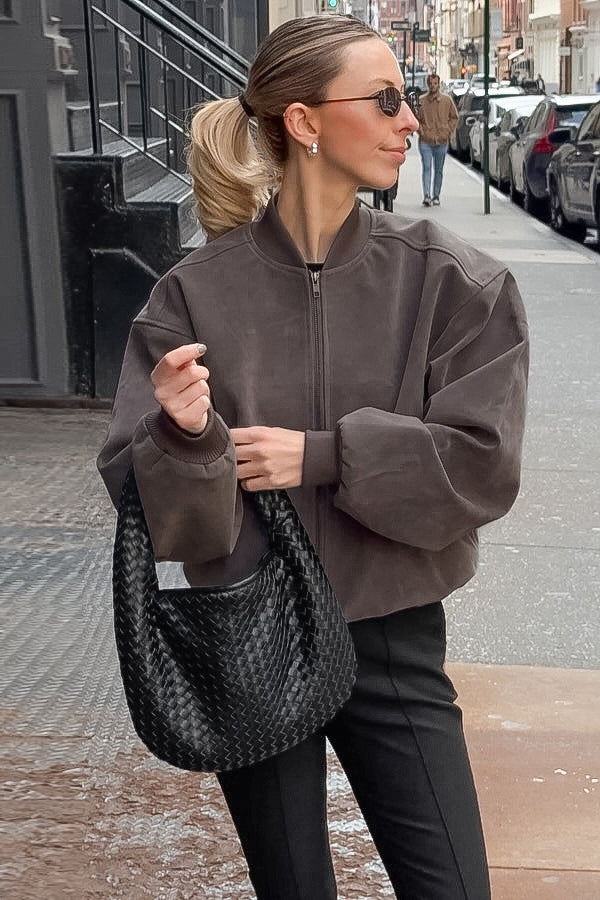 Retro Gray Suede Bomber Jacket