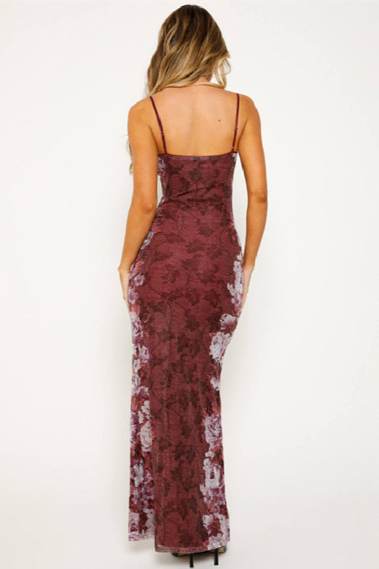 Floral Print V-Neck Bodycon Mermaid Maxi Dress 3