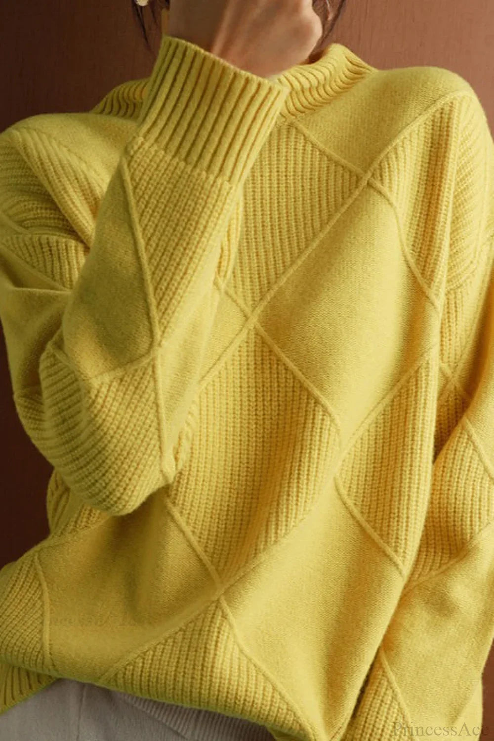 Diamond Pattern Turtleneck Loose Long-Sleeve Sweater