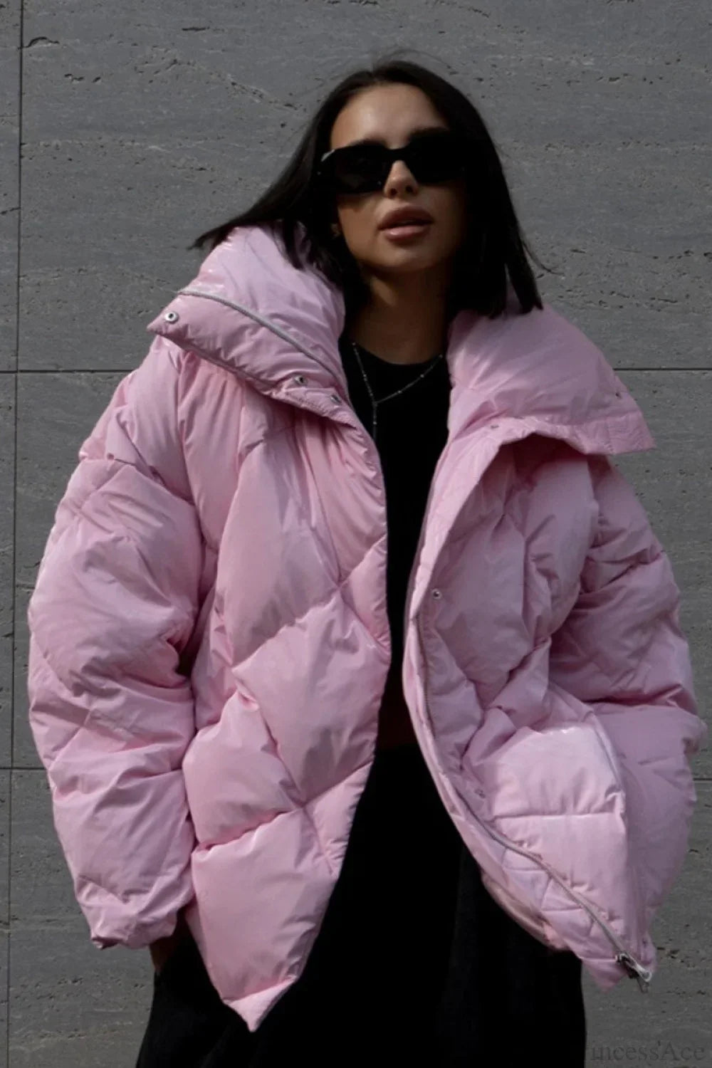 Diamond Quilted Matte Shiny Oversized Wide Lapel Coat 5