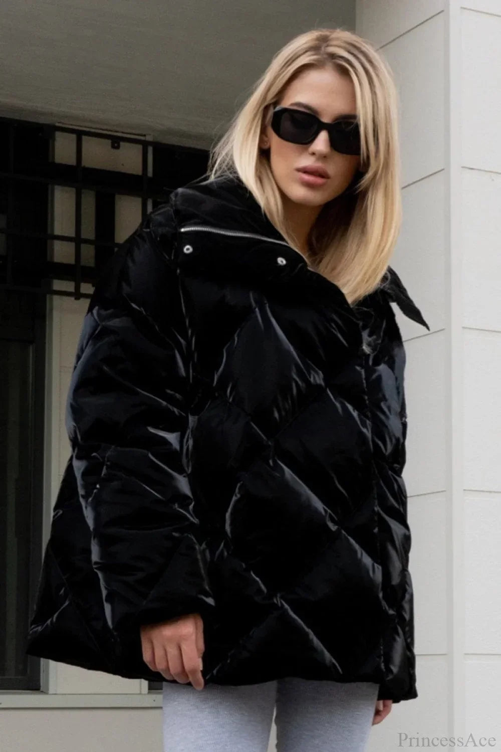Diamond Quilted Matte Shiny Oversized Wide Lapel Coat 11