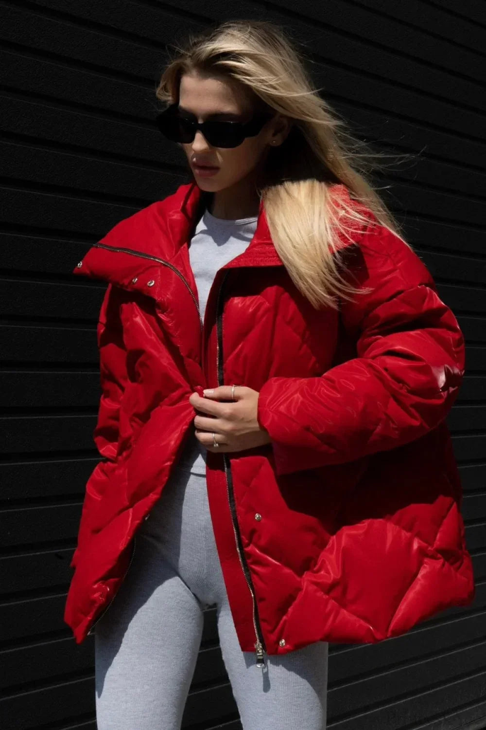 Diamond Quilted Matte Shiny Oversized Wide Lapel Coat 8