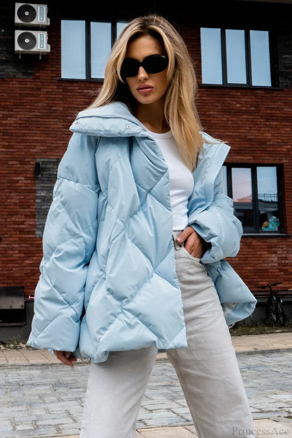 Diamond Quilted Matte Shiny Oversized Wide Lapel Coat 3