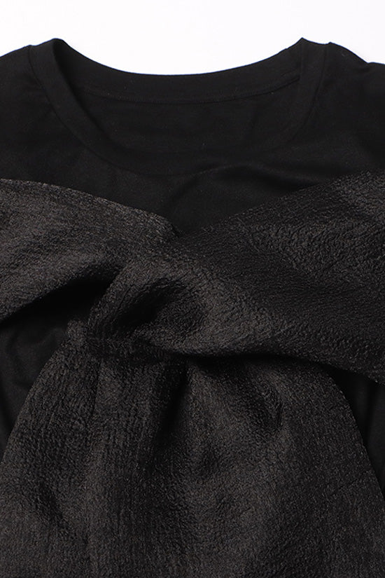 Distinctive Bow Knot Crew Neck Long Sleeve Fit & Flare Jersey Midi Dress - Fashionpara