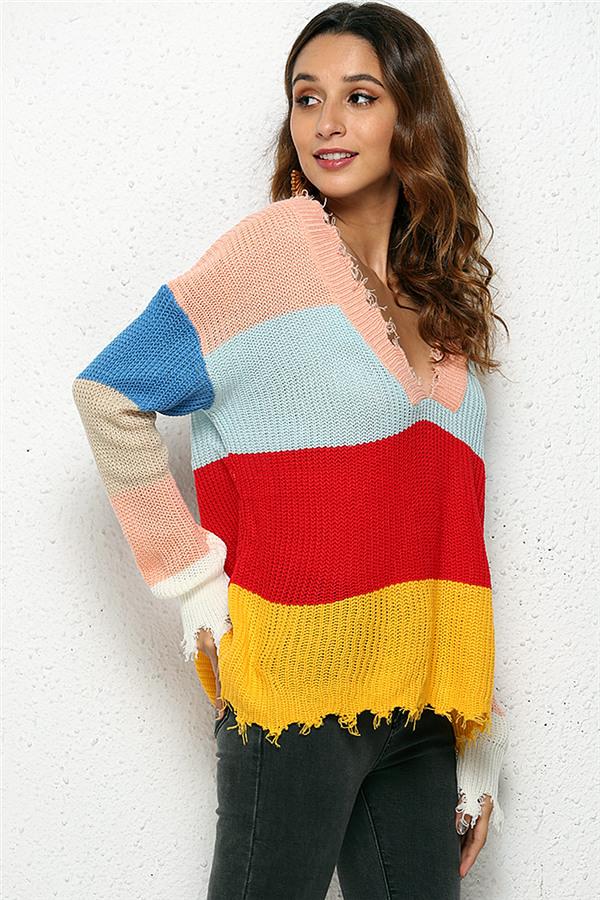 RadyRin Light Blue Distressed Sweater for Effortless Style