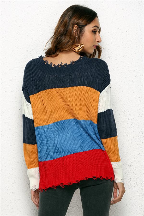 RadyRin Light Blue Distressed Sweater for Effortless Style