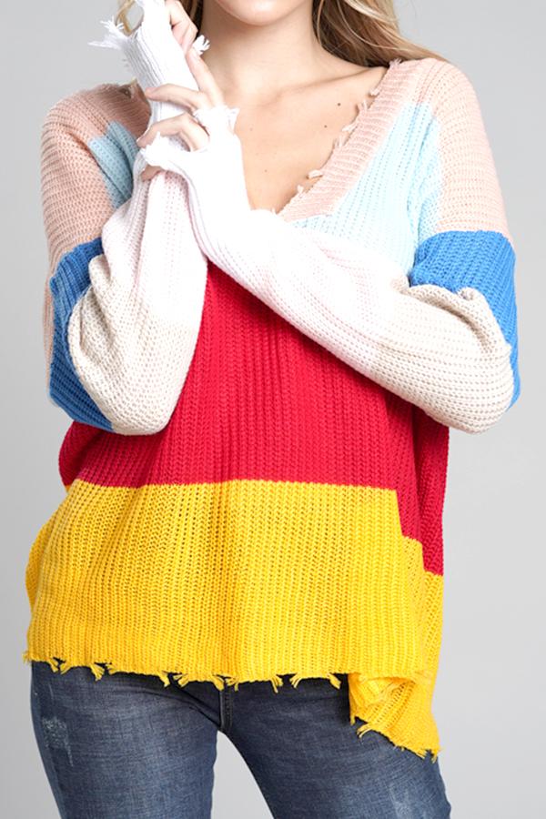 RadyRin Light Blue Distressed Sweater for Effortless Style