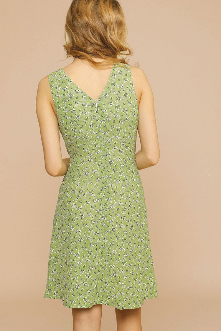Ditsy Floral Print V Neck Sleeveless Ruched Mini Dress 3