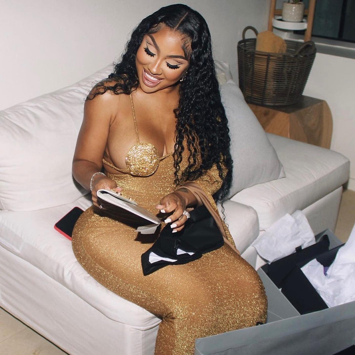 Glitter Rhinestone Bralette Spaghetti-Strap Bodycon Maxi Dress