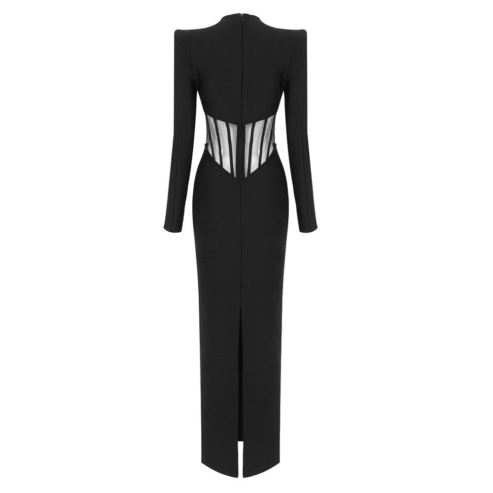 KittenAlarm - Dixie Long Sleeve Mesh Front Maxi Dress