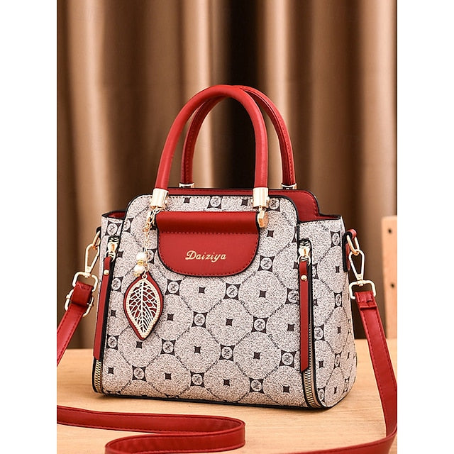 Accents Elegant Faux with Red and Leather Handbag