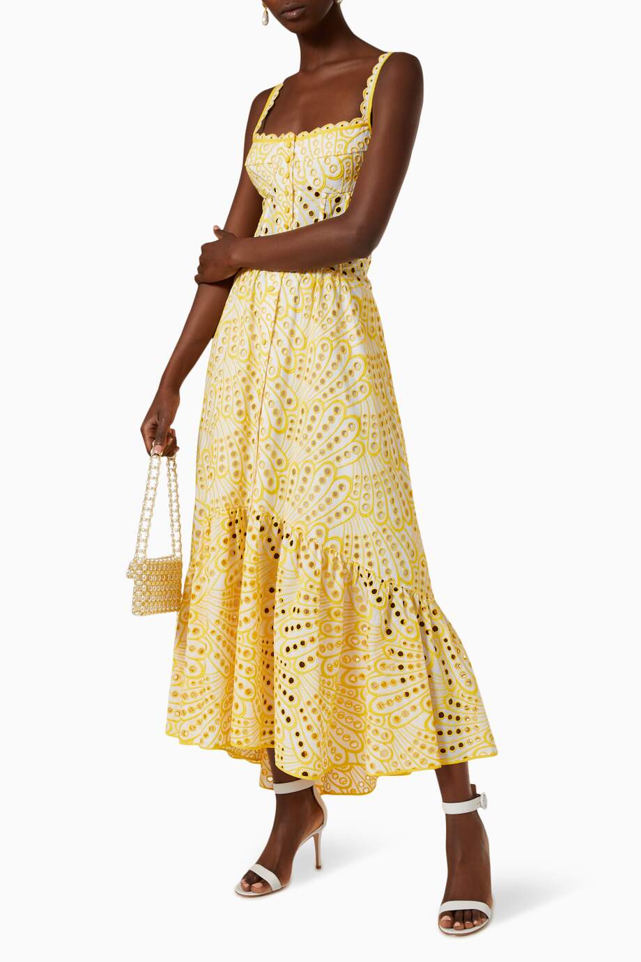 Belinda Embroidered Lace Midi Bustier Dress - View 2