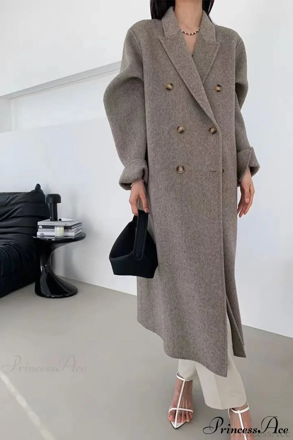 Reversible Double-Breasted Wool Oversized Long Overcoat