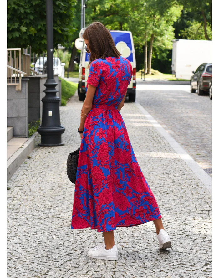Cotton Blend A-Line Short Sleeve Midi Dress - View 4