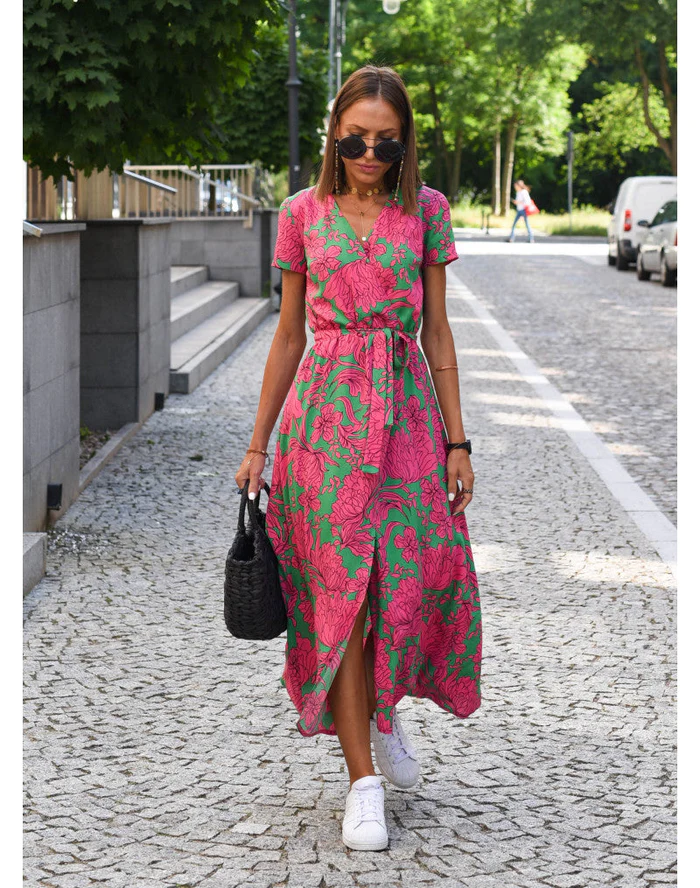 Cotton Blend A-Line Short Sleeve Midi Dress - View 8
