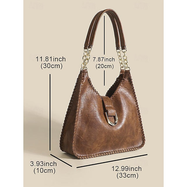 Hobo Bag with Chain Leather Strap Vintage Large