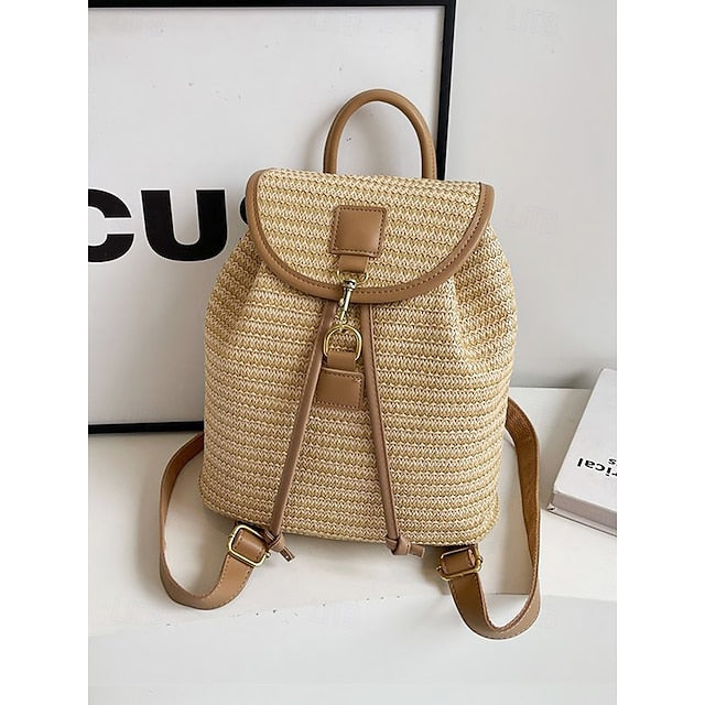 Backpack Straw for Boho Rattan Travel with Woven Bag