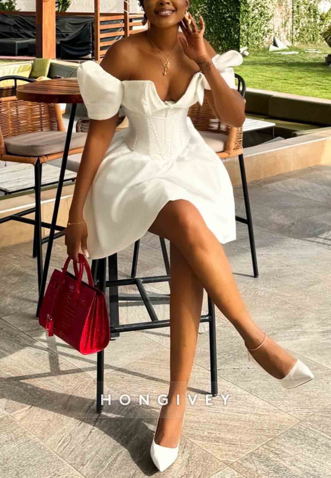 Ball Gown Off the Shoulder Pleated Short Wedding Dresses