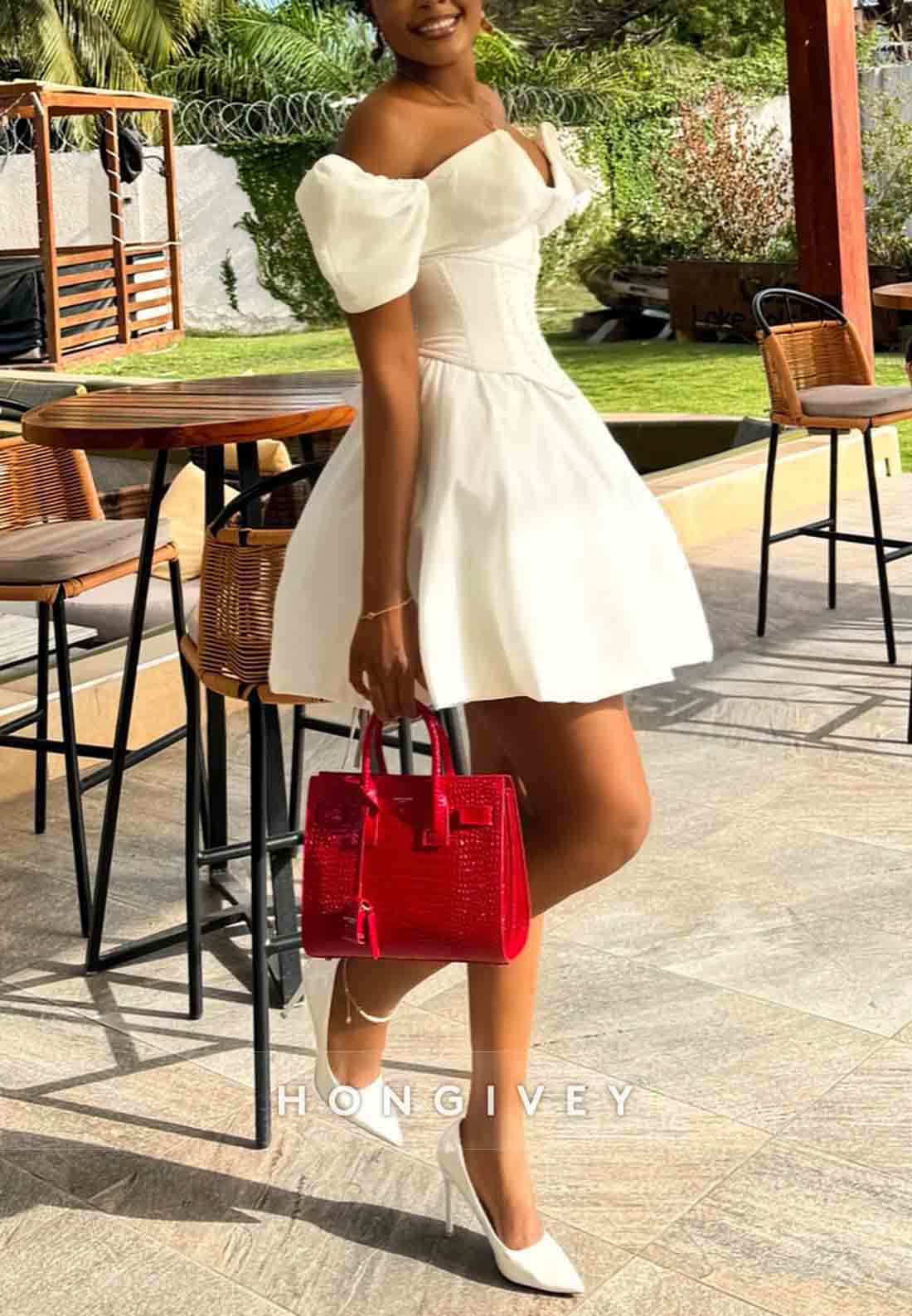 Ball Gown Off the Shoulder Pleated Short Wedding Dresses