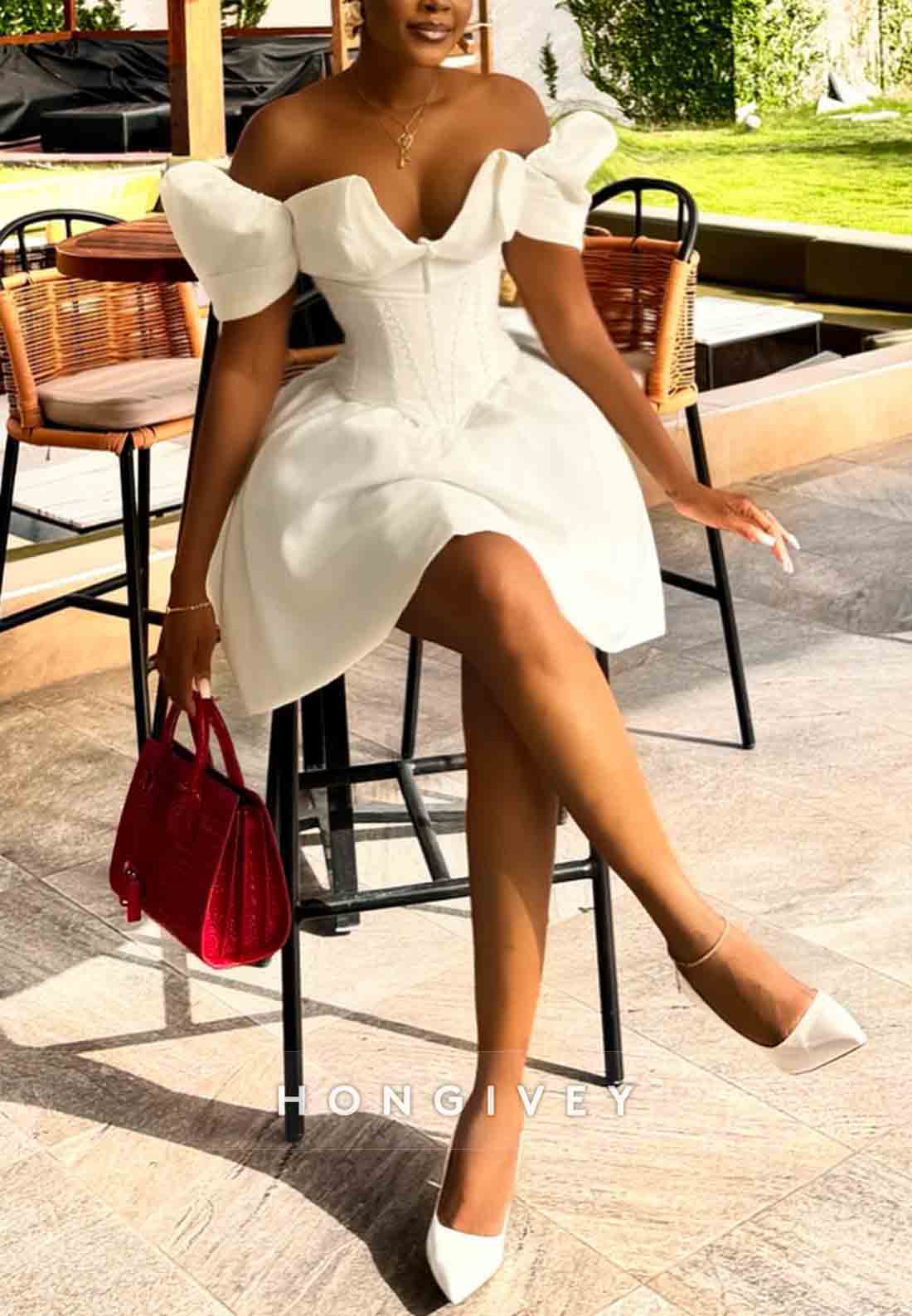 Ball Gown Off the Shoulder Pleated Short Wedding Dresses